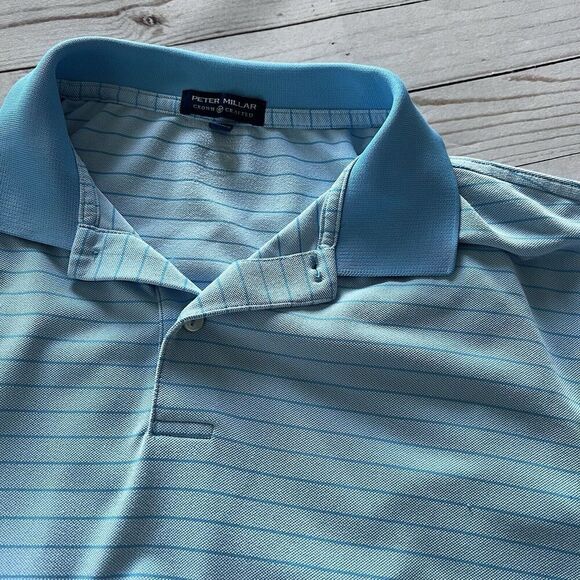 Peter Millar Crown Crafted Polo Blue And White Stripe Size Large - Picture 6 of 12